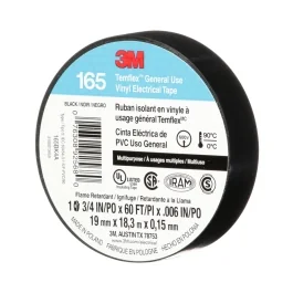 3M Cinta Aislante Temflex 165,VINILO 3/4"X 18 Metros Negro 165, Marca: 3M 165N
