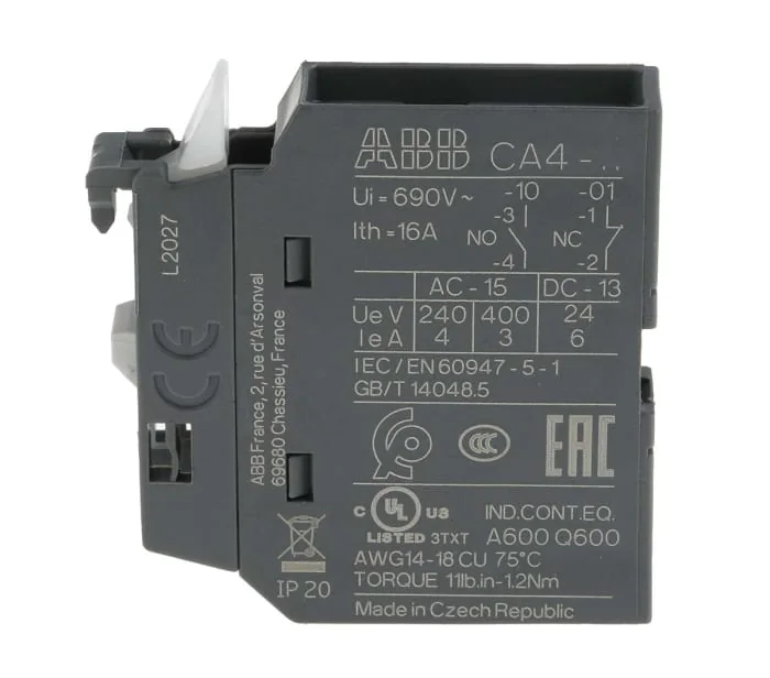 ABB Block Contacto Auxiliar NC CA4-01 Marca:abb CA4-01