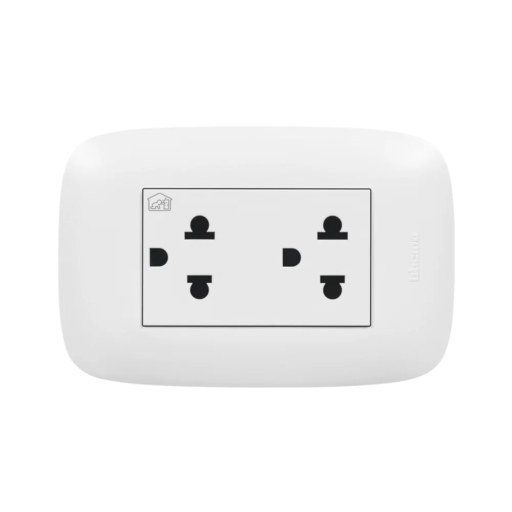 BTICINO Tomacorriente Universal Doble 2P+T P/Empotrar AP1222 - Bticino BTICINO Tomacorriente Universal Doble 2P+T P/Empotrar AP1222 - Bticino AP1222