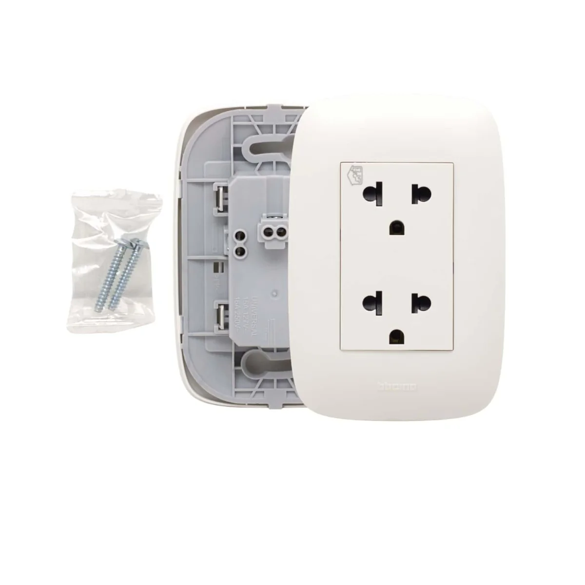BTICINO Tomacorriente Universal Doble 2P+T P/Empotrar AP1222B - Bticino AP1222B
