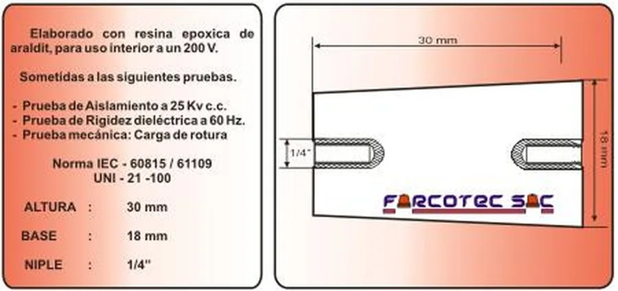 FARCOTEC Aislador Portabarra De Resina 0.2/200 20X30 MM - CI02/200 Farcotec CI02-200