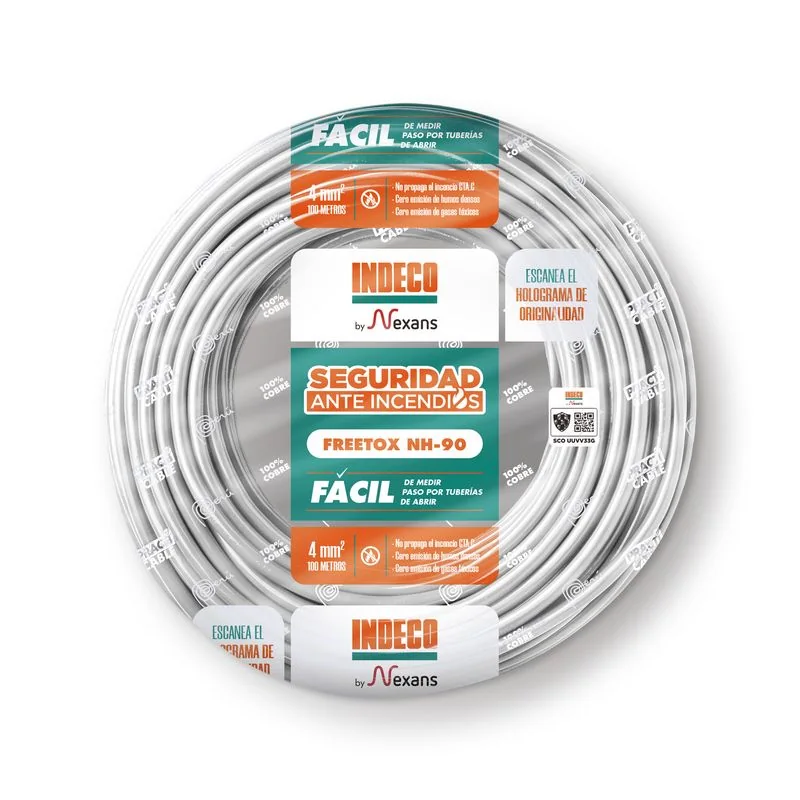INDECO Cable NH-90 4.00 MM² 0.75 Kv Blanco - Libre De Halógeno - NH90-4-B - Indeco NH90-4-B