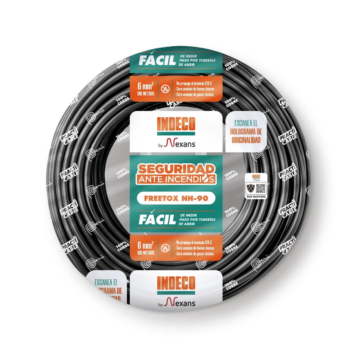 INDECO Cable NH-90 6.00 MM² 0.75 Kv Negro - Libre De Halógeno - NH90-6-N - Indeco NH90-6-N
