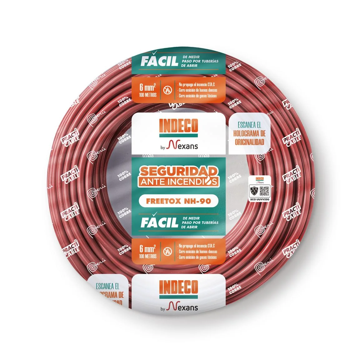 INDECO Cable NH-90 6.00 MM² 0.75 Kv Rojo - Libre De Halógeno - NH90-6-R - Indeco NH90-6-R