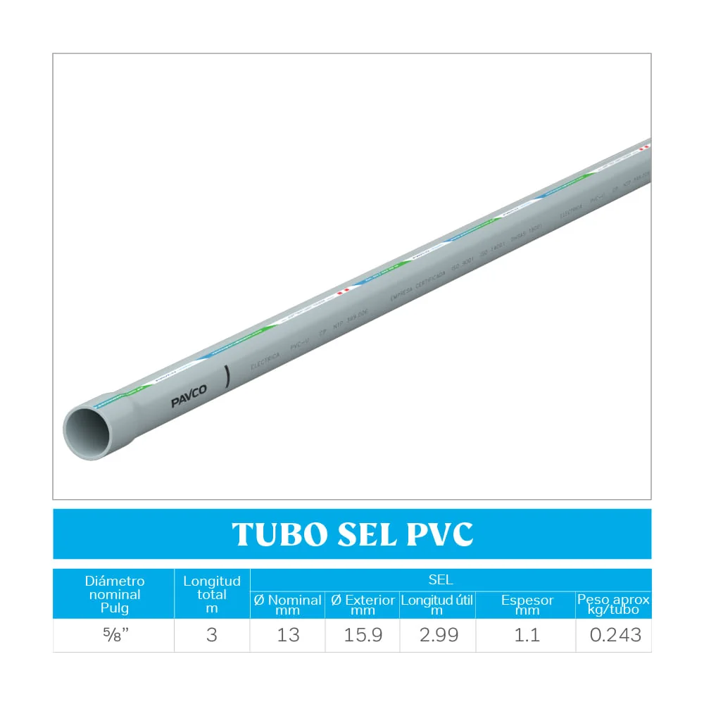 PAVCO VINDUIT Tubo PVC Sel 5/8" X 3 M- Pavco PAVCO VINDUIT Tubo PVC Sel 5/8" X 3 M- Pavco BC000524