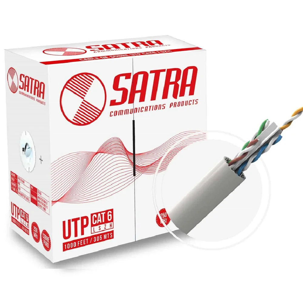 SATRA Cable CAT6 UTP-LSZH-1 24 AWG - Uso Interior - Libre De Halógeno - Color Gris - Caja Por 305 Metros - Satra CAT6S