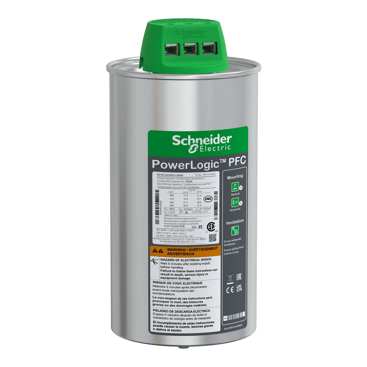 SCHNEIDER Condensador Trifasico 31 Kvar En 480 V; 26 Kvar En 440 V BLRCH258A310B48 Schneider BLRCH258A310B48