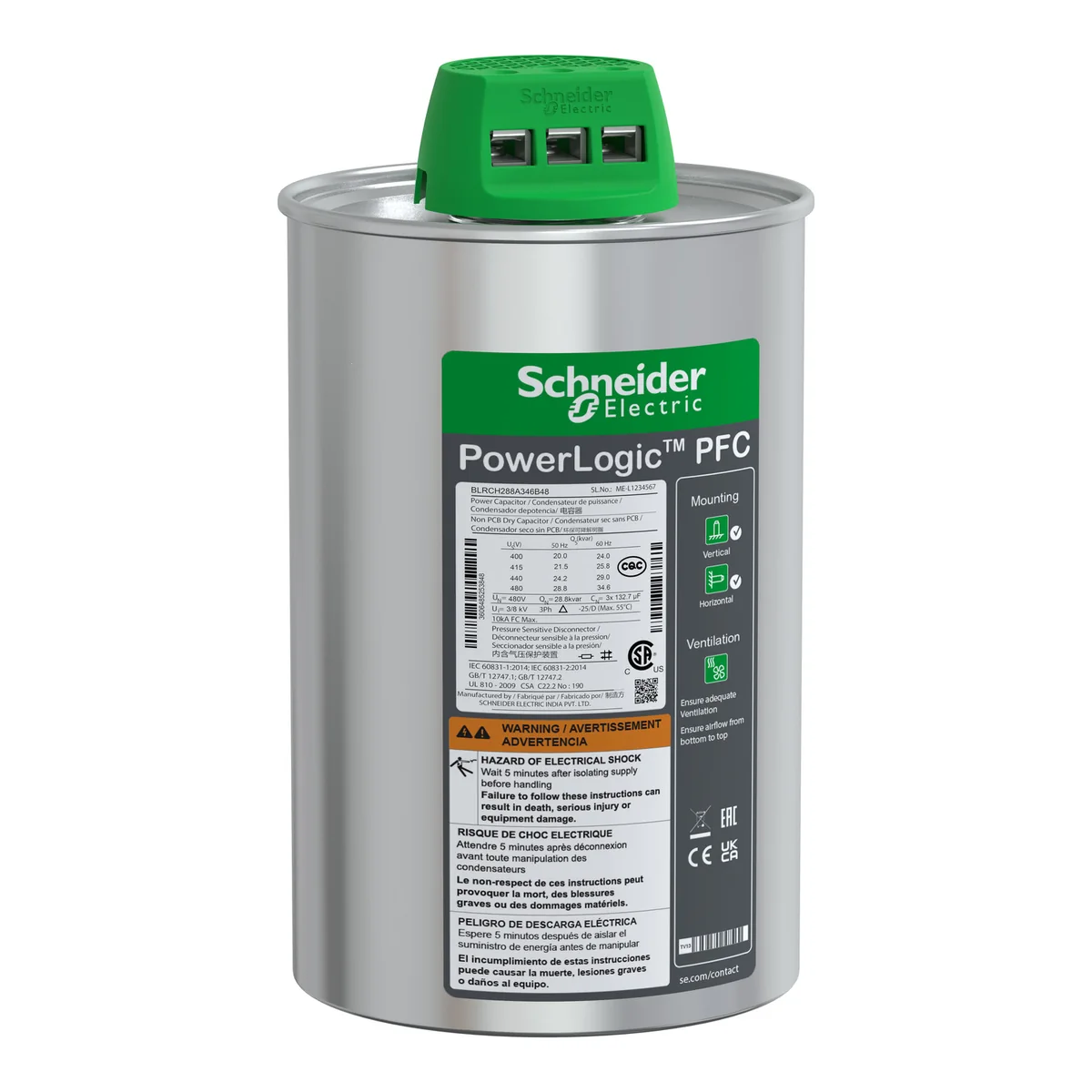 SCHNEIDER Condensador Trifasico 34,6 Kvar En 480 V; 29,1 Kvar En 440 V BLRCH288A346B48 Schneider BLRCH288A346B48