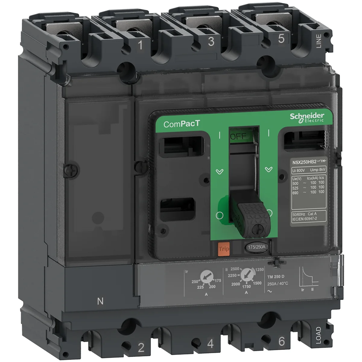 SCHNEIDER Interruptor Automatico Regulable NSX100F, Tmd, 4X 32 - 40A, 220V(85KA)/380V(36KA)/440V(35KA) C10F4TM040 Marca Schneider C10F4TM040