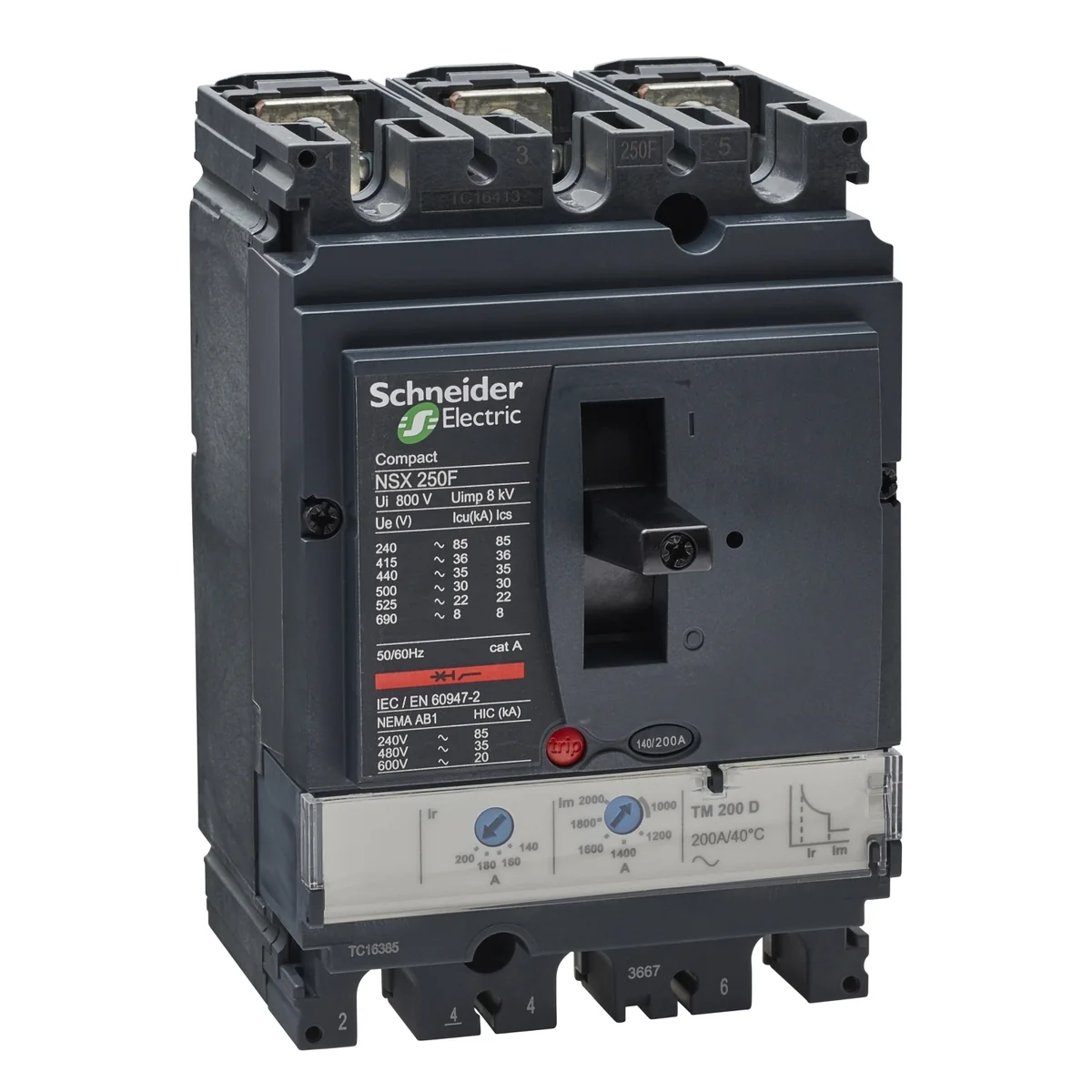 SCHNEIDER Interruptor Termomagnético 3P Reg. 140-200 A, 85 Ka En 220 Vac, 35 Ka 440 Vac LV431631 Schneider LV431631