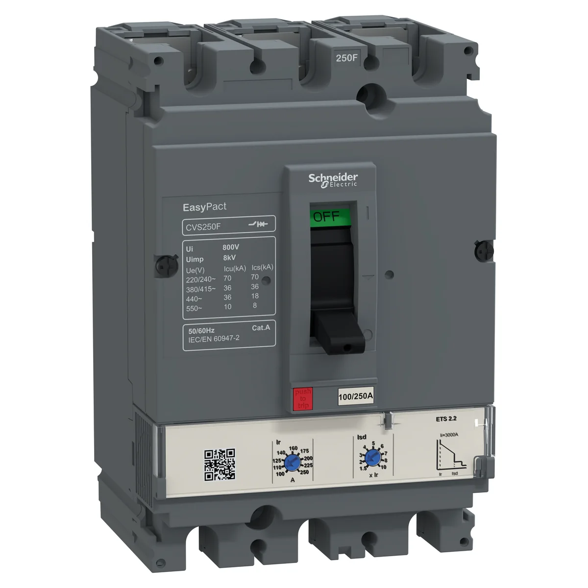 SCHNEIDER Interruptor Aut Caja Mold 3P Tm Regul 100-220A 36KA 415VAC Ets 2.2 Easypact CVS250F LV525506 Schneider LV525506