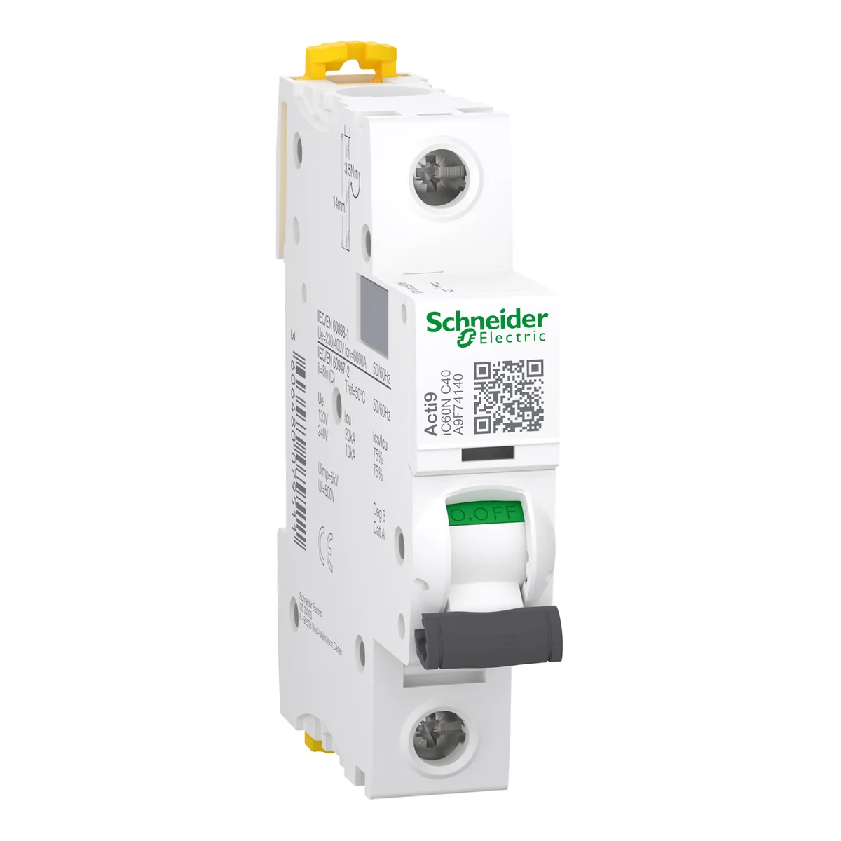 SCHNEIDER Interruptor Termomagnético IC60N 1P 40A C 230/415 Vac 10/3 Ka P/Riel A9F74140 Schneider A9F74140