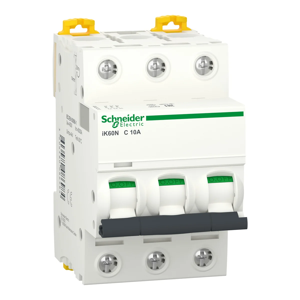 SCHNEIDER Interruptor Automatico Termomagnetico P/Riel 3P 10A 230/400VAC 10/5KA IK60N Curva C A9K24310, Marca: Schneider A9K24310