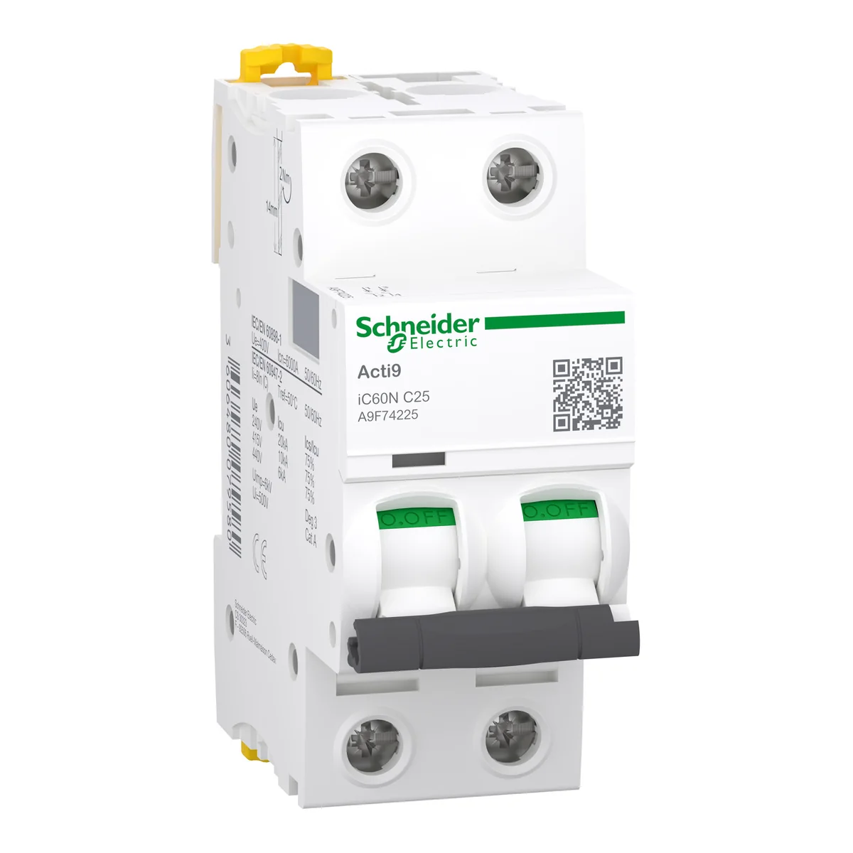 SCHNEIDER Interruptor Termomagnético IC60N 2P 25 A C 230/440 Vac 20/6 Ka P/Riel A9F74225 Schneider A9F74225