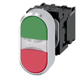 SIEMENS Pulsador Doble Luminoso, 1NA+1NC, LED Blanco 24 - 240 Vdc/Vac, Verde :I, ROJO:1 3SU1158-3AB42-1MA0 - Siemens 3SU1158-3AB42-1M