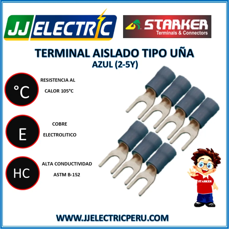 STARKER Terminal Aislado Tipo Uña 1/8" 16-14 AWG, 1.6-2.5 MM2, Azul VF2-3YS Starker STARKER Terminal Aislado Tipo Uña 1/8" 16-14 AWG, 1.6-2.5 MM2, Azul VF2-3YS Starker VF23YS