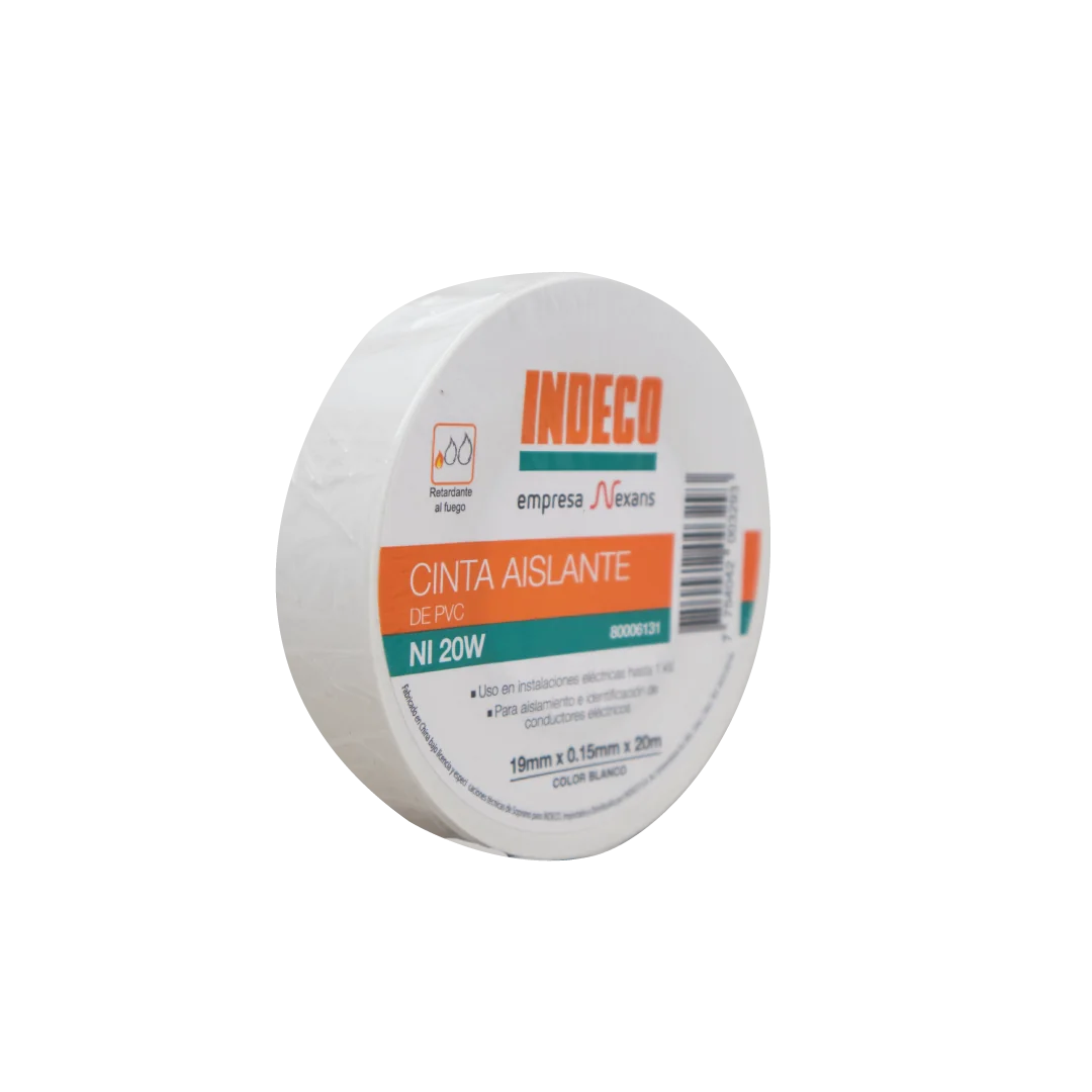 INDECO Cinta Aislante De PVC 3/4"X20 Metros Color Blanco (Ni 20W) - Indeco 165B-I