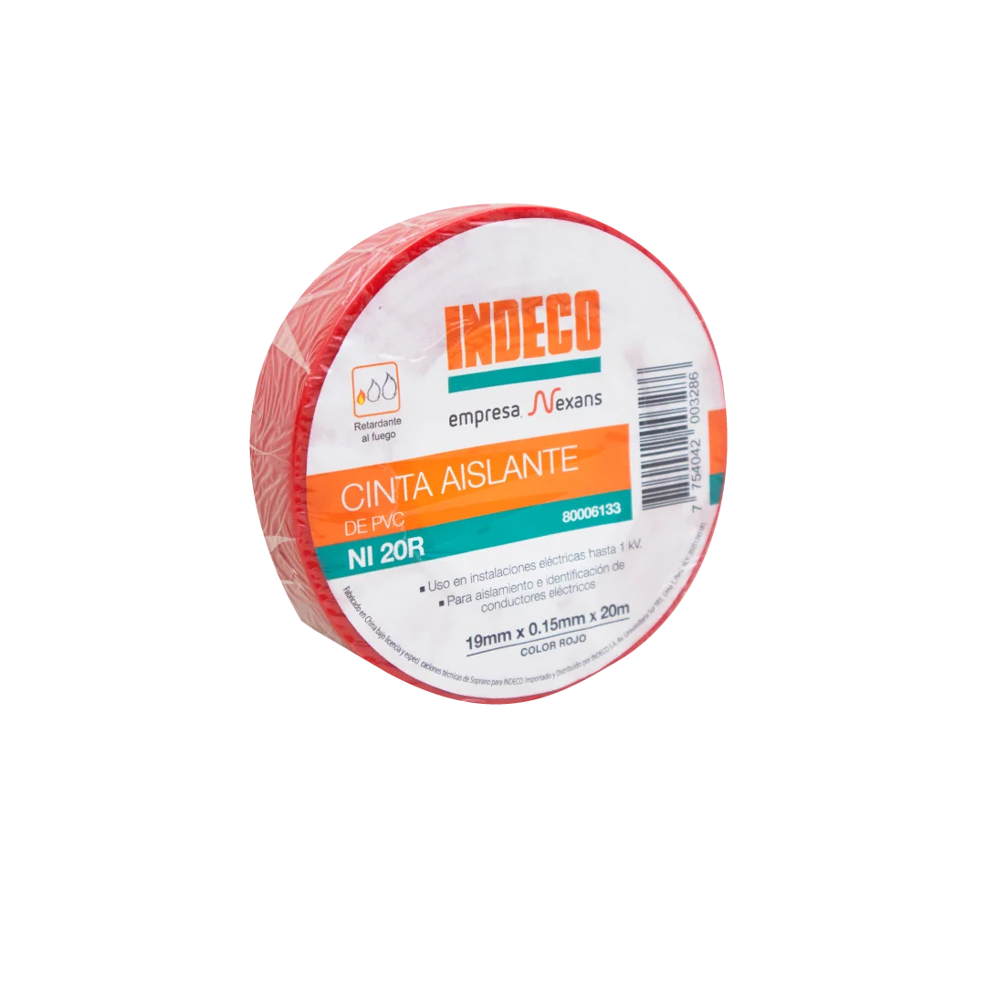 INDECO Cinta Aislante De PVC 3/4"X20 Metros Color Rojo (Ni 20R) - Indeco 165R-I