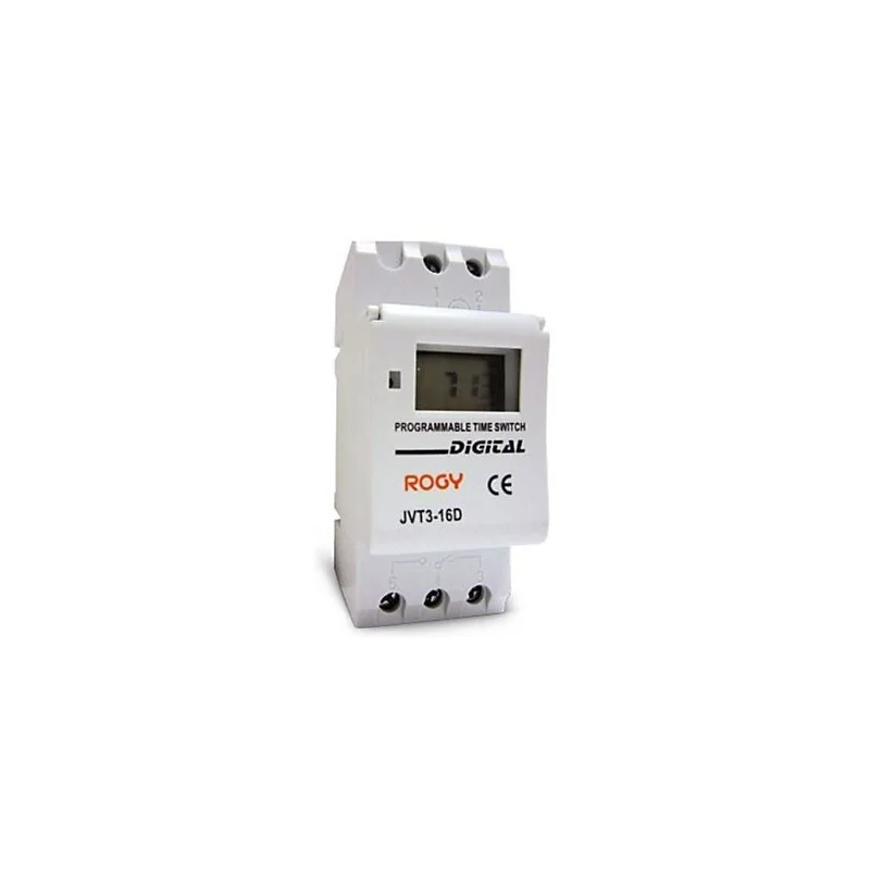 ROGY Interruptor Horario Digital 180-260 Vac, Prog Sem 1NO+1NC JVT3-16D Marca:rogy JVT3-16D