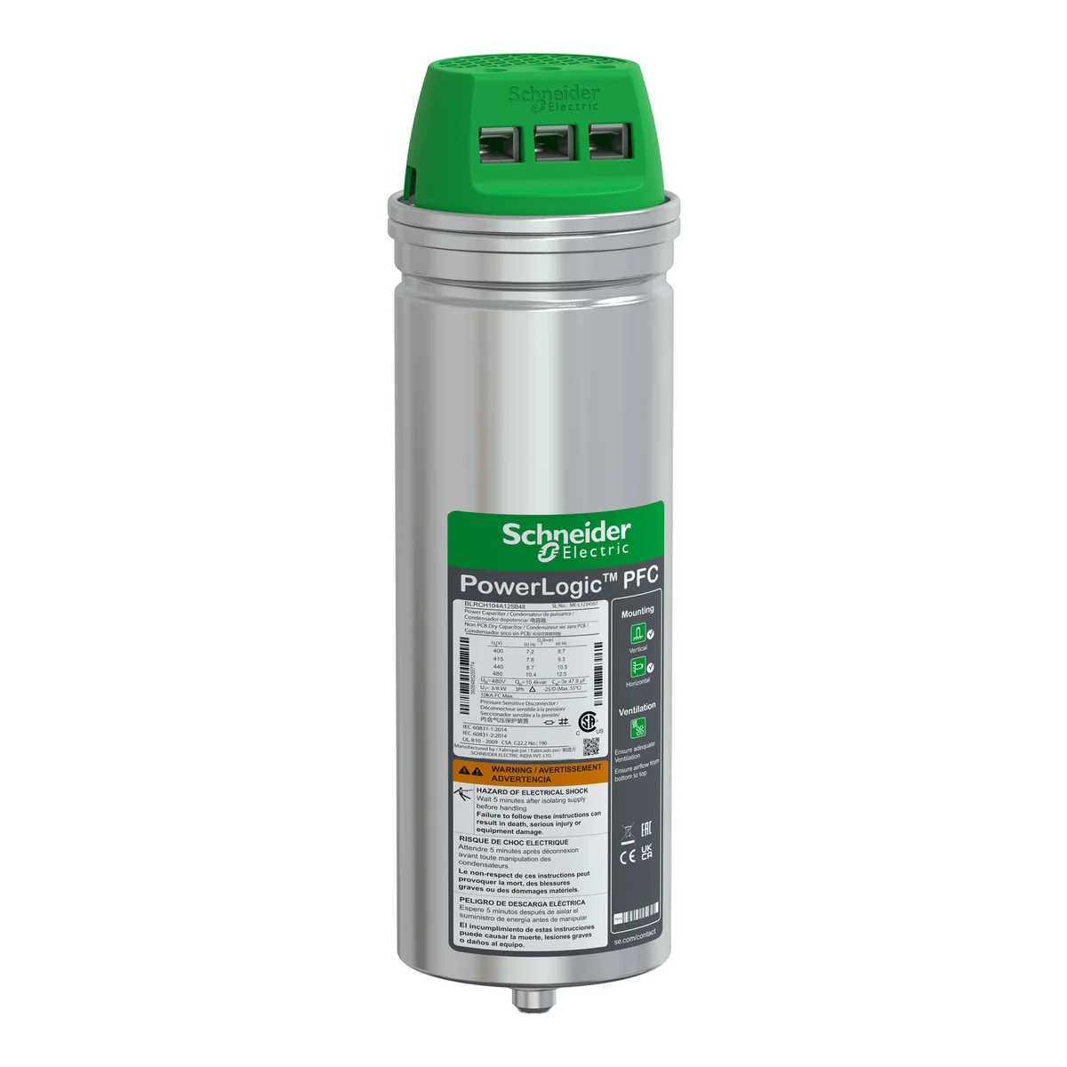 SCHNEIDER Condensador Trifasico 12,5 Kvar En 480 V; 10,5 Kvar En 440 V BLRCH104A125B48 Schneider BLRCH104A125B48