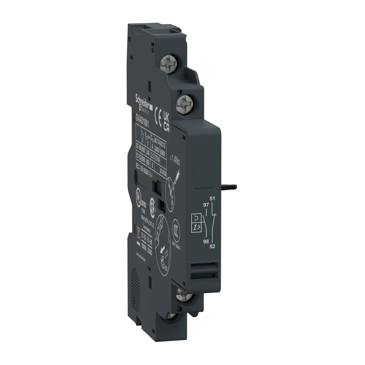 SCHNEIDER Block Contacto Lateral Senalizador Falla 1NA+1NC 1.00 77.060 77.06 P/GV2-GV3 Tesys GVAD1001 GVAD1001