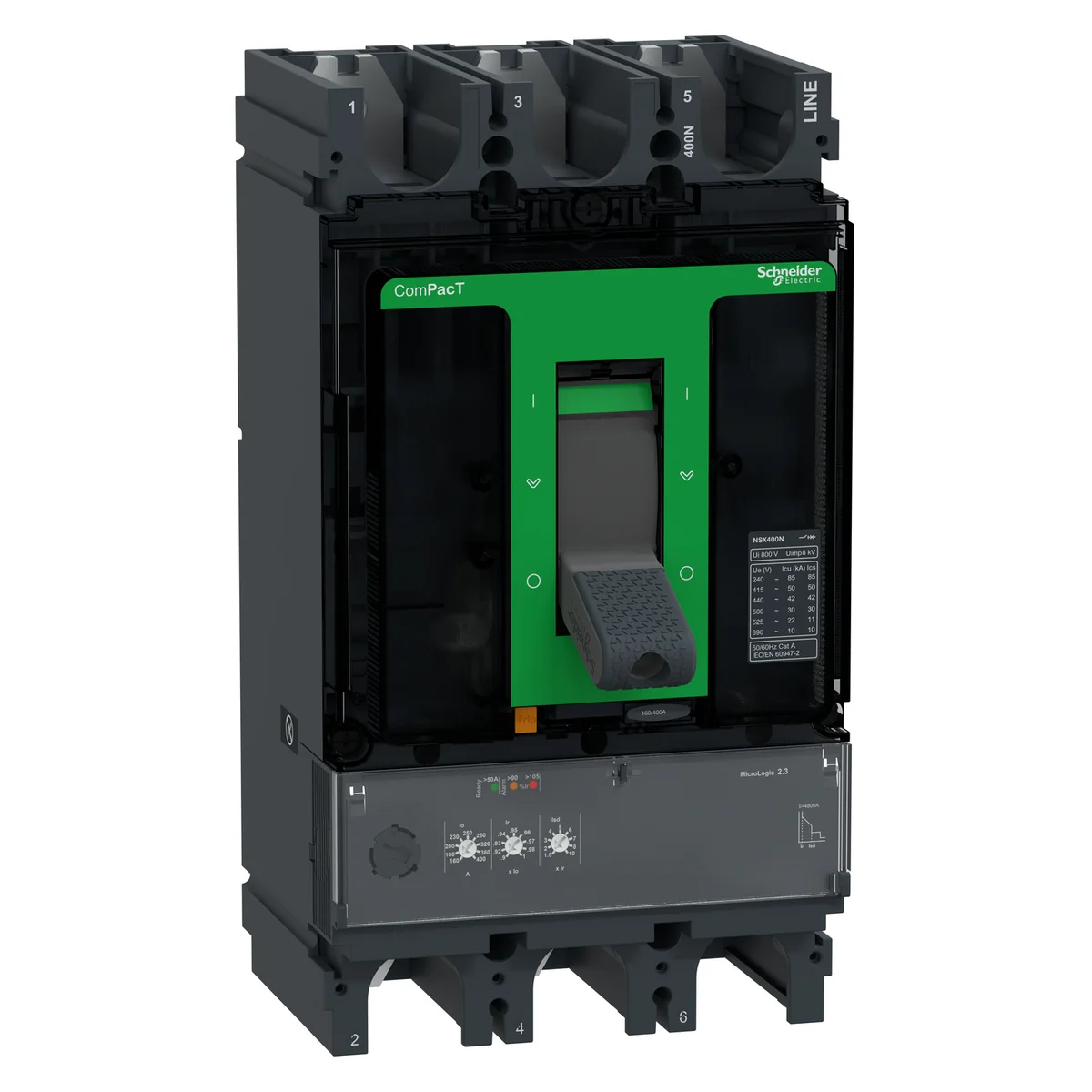 SCHNEIDER Interruptor Automatico Regulable NSX400N Micrologic 2,4 3X160 - 400A , 220V(85KA)/280V (50KV)/440V 842KA) C40N32D400 - Schneider C40N32D400