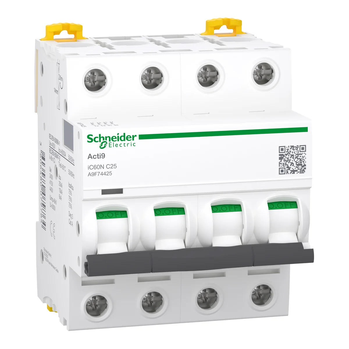 SCHNEIDER Interruptor Termomagnetico 4X25A Curva C 10KA/380VAC IC60N- [A9F74425] - Schneider A9F74425