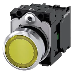 SIEMENS Pulsador Luminoso LED Amarillo, 1NA, 110 V AC. 3SU1153-0AB30-1BA0 - Siemens 3SU1153-0AB30-1B