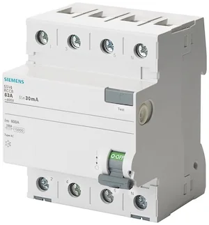 SIEMENS Interruptor Diferencial 4P 63A 400VAC 300MA Tipo AC Sentron 5SV46460 - Siemens 5SV46460