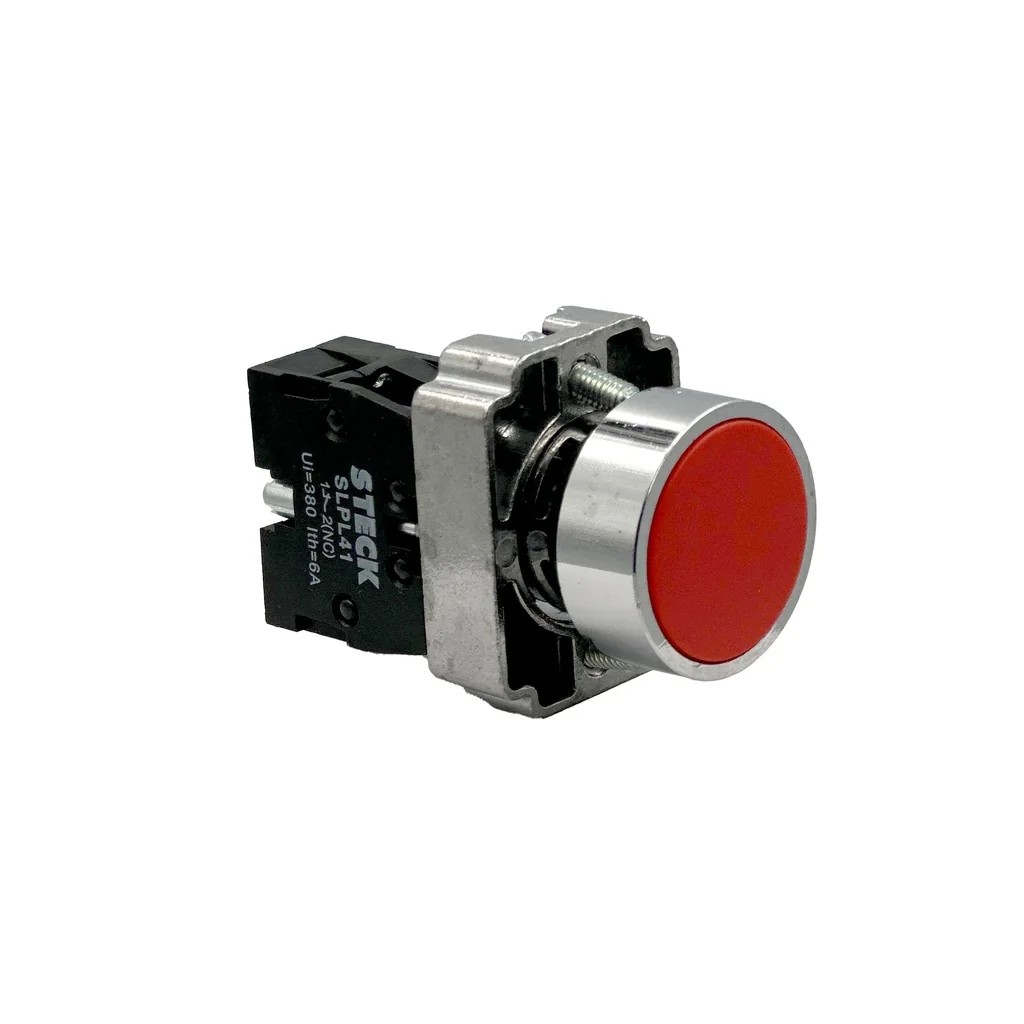 STECK Pulsador Rasante Metalico 22MM 1NC Rojo - SLMRN1 - Steck SLMRN1