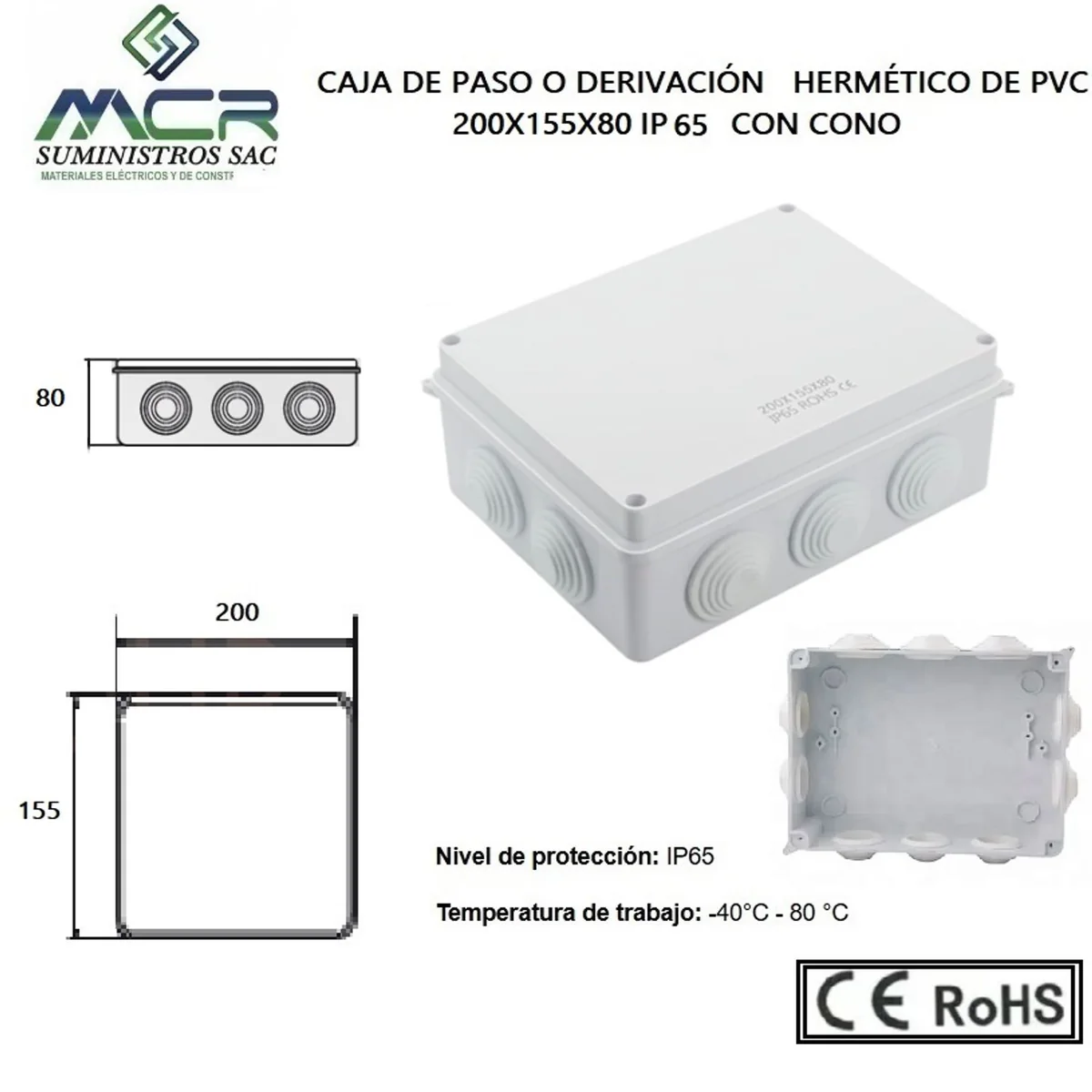 TKL Caja De Pase PVC Sin Conos 200X155X80 MM IP65 - 02178 -Marca: Tkl 02170